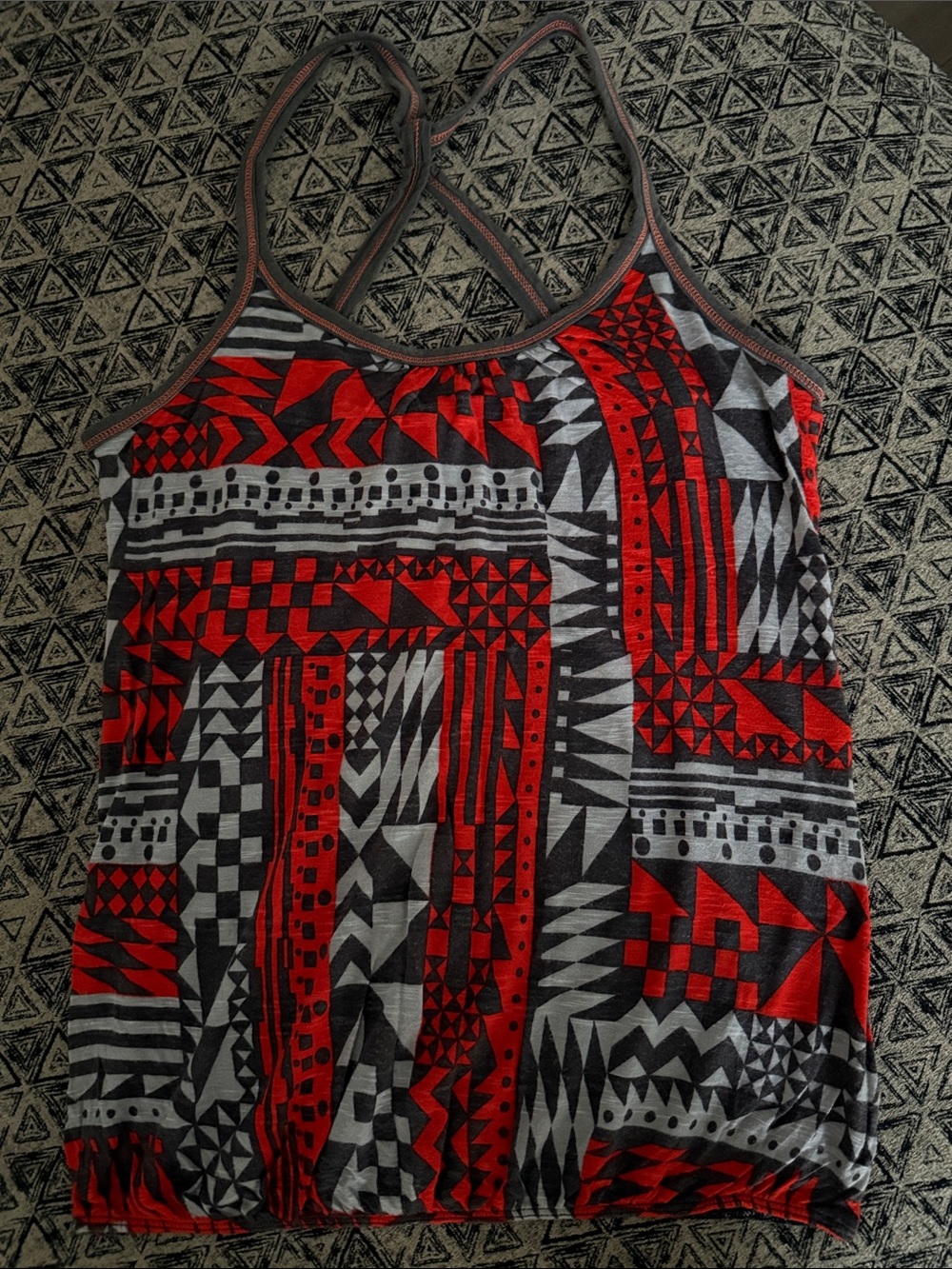Forever 21 Red and Gray Geometric Tank Top